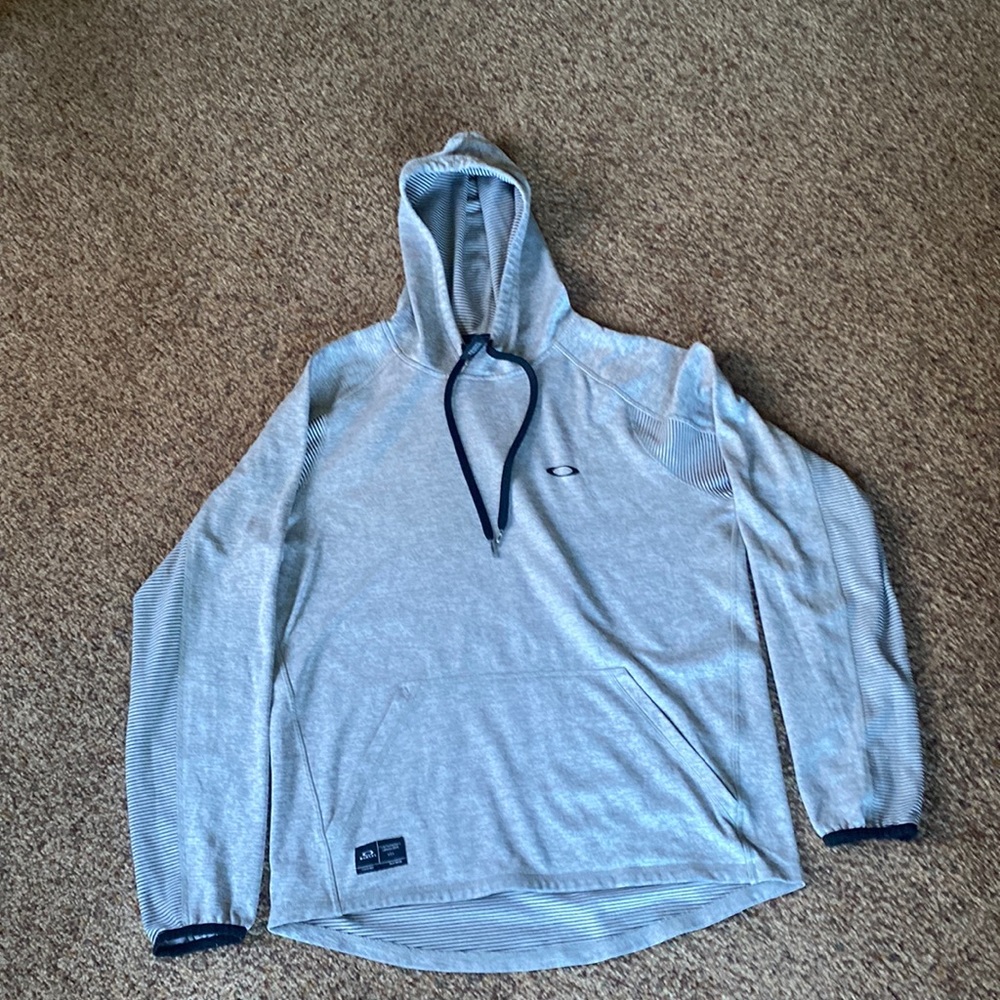 Oakley Light Gray Hoodie with Dark Blue Trim